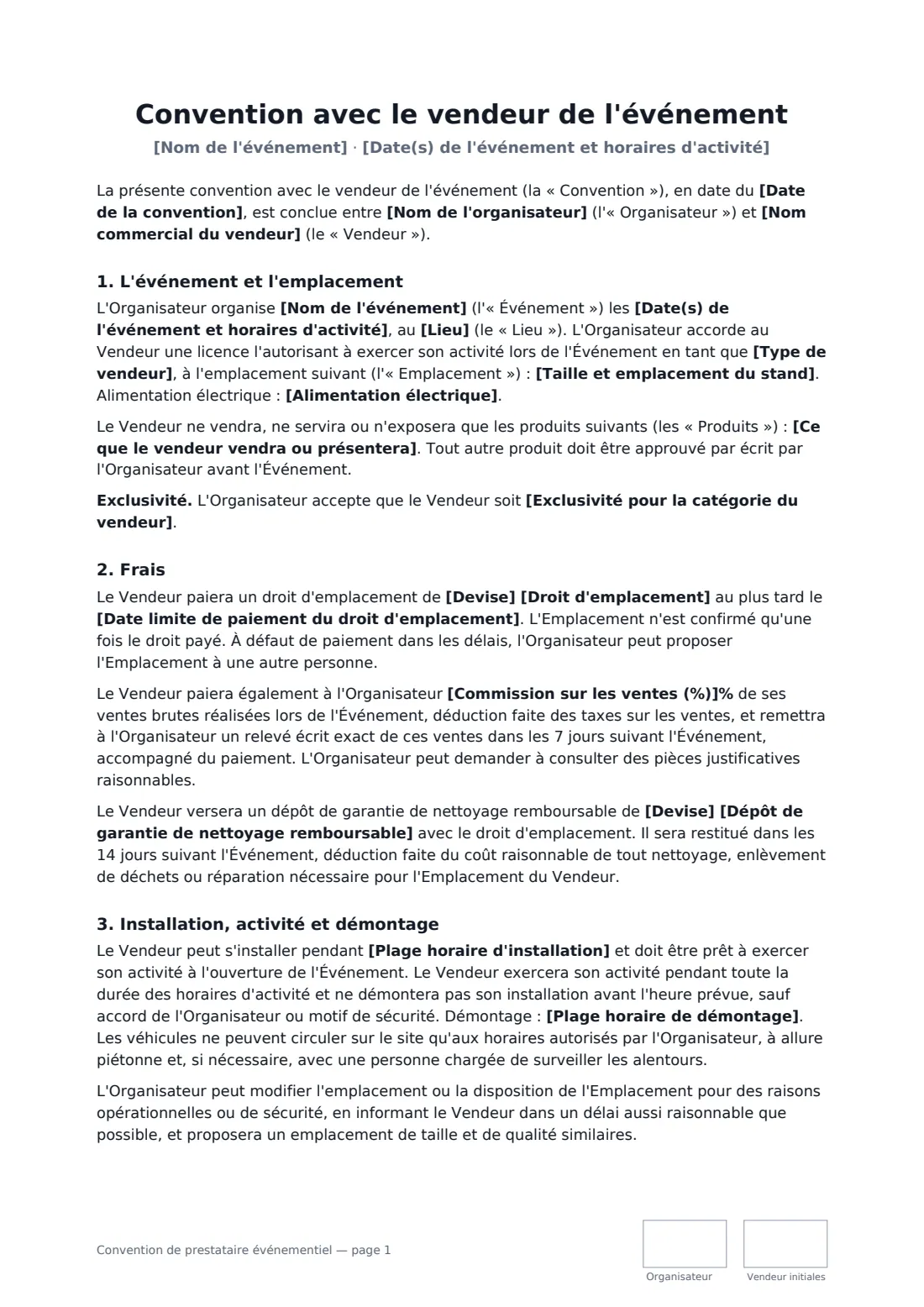 Convention de prestataire événementiel — page 1 sur 3