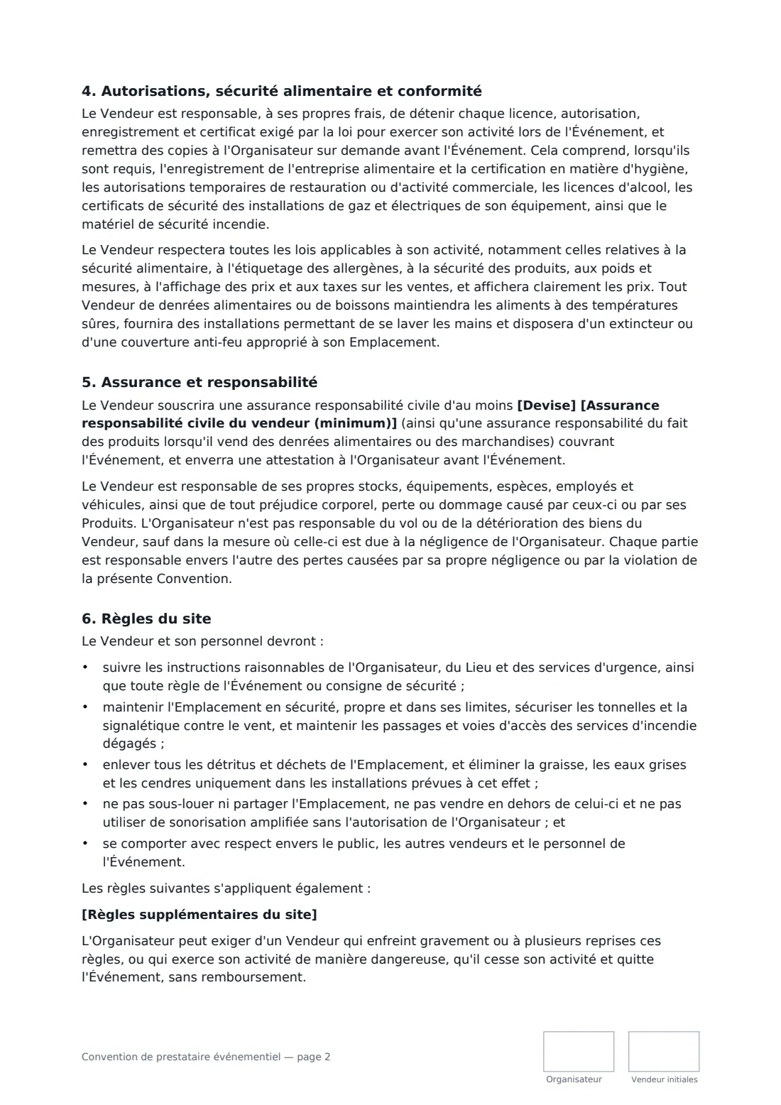 Convention de prestataire événementiel — page 2 sur 3