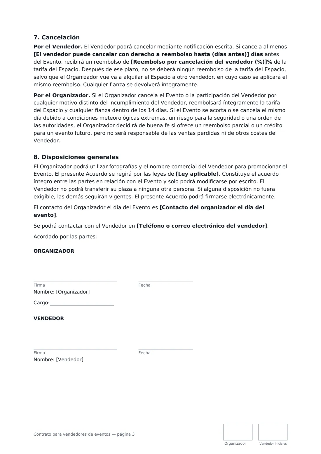 Contrato para vendedores de eventos: página 3 de 3