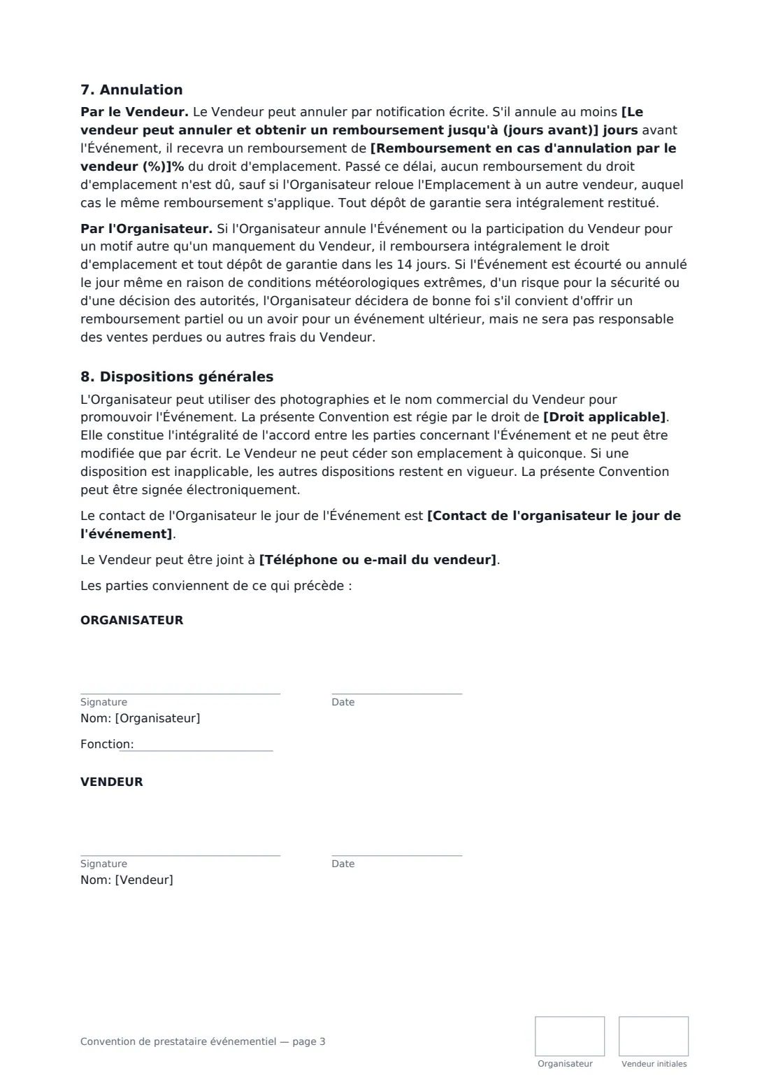 Convention de prestataire événementiel — page 3 sur 3
