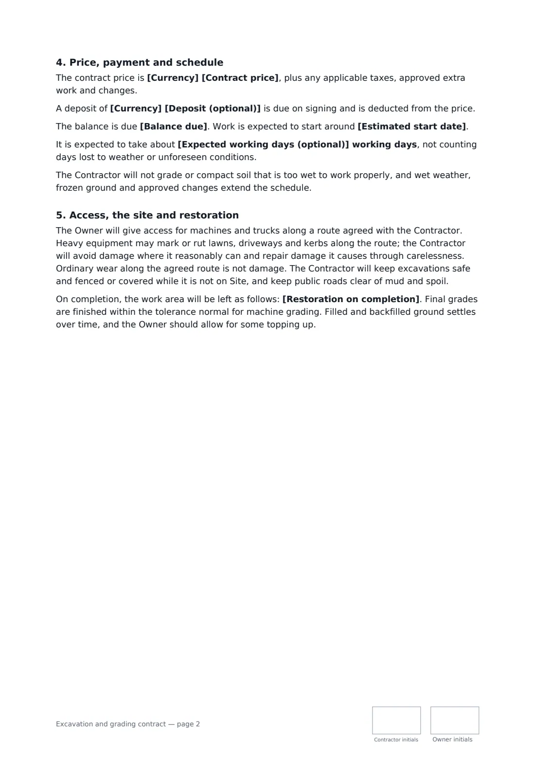 Excavation and grading contract — page 2 of 3