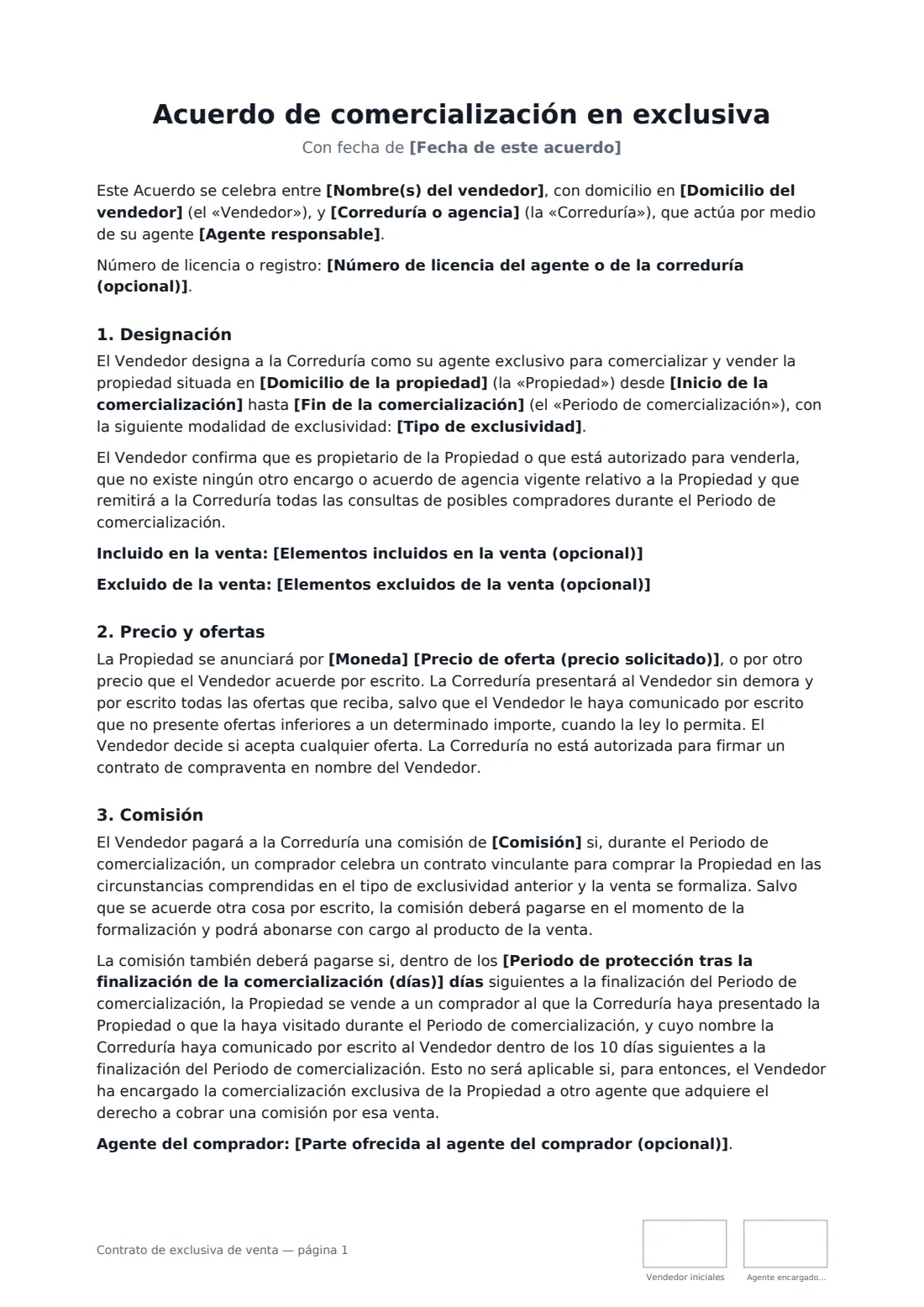Contrato de exclusiva de venta: página 1 de 3