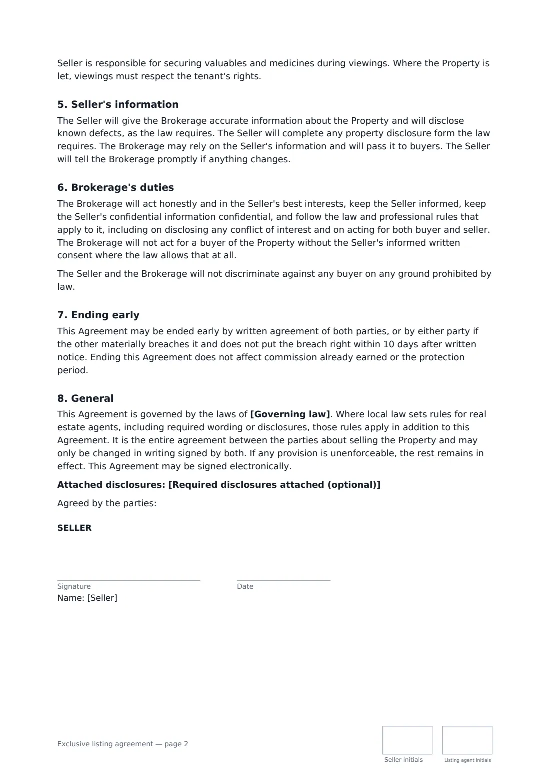Exclusive listing agreement — page 2 of 3