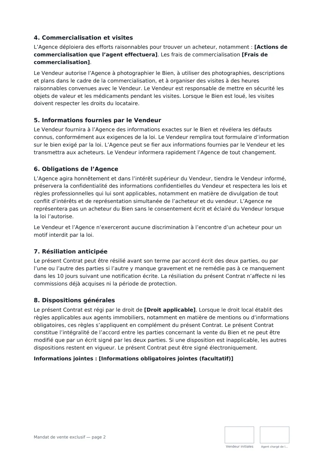 Mandat de vente exclusif — page 2 sur 3