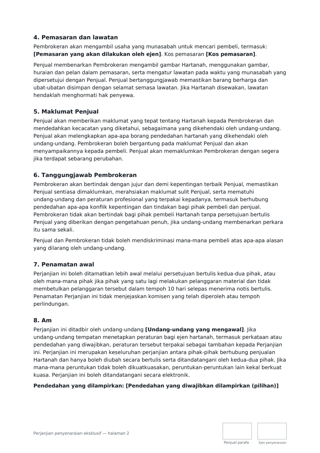 Perjanjian penyenaraian eksklusif — halaman 2 daripada 3