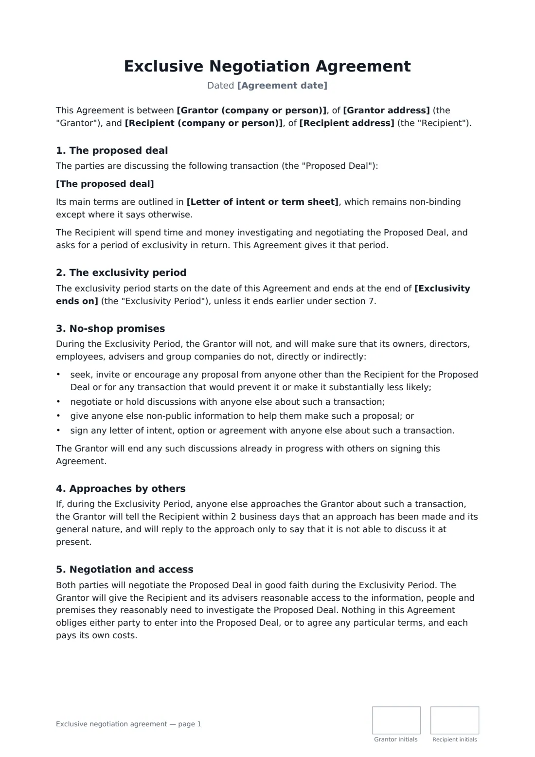 Exclusive negotiation agreement — page 1 of 2