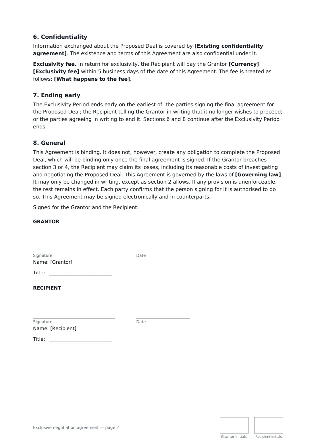 Exclusive negotiation agreement — page 2 of 2