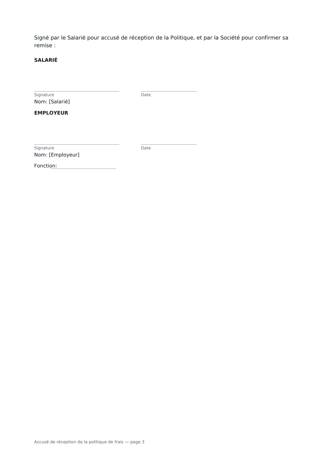 Accusé de réception de la politique de frais — page 3 sur 3