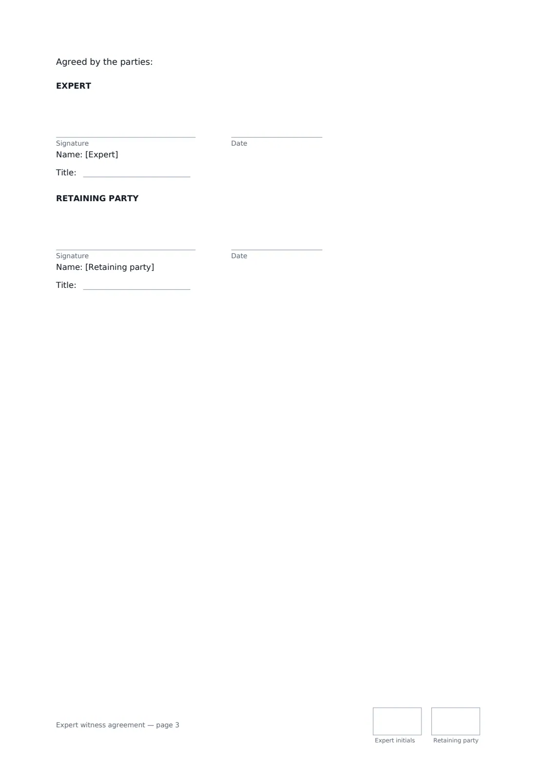 Expert witness agreement — page 3 of 3