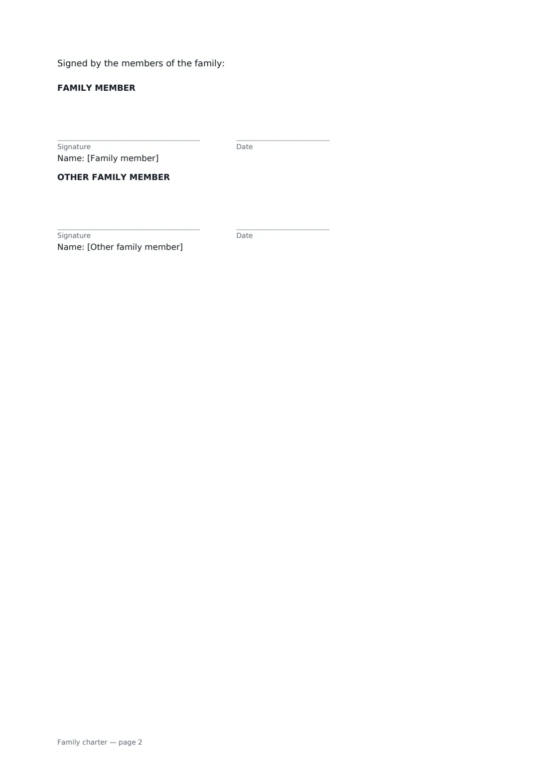 Family charter — page 2 of 2