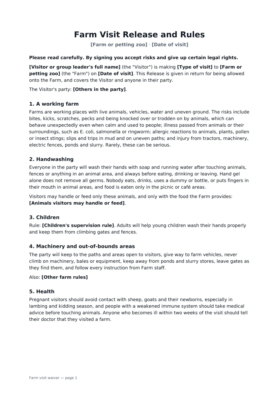 Farm visit waiver — page 1 of 2