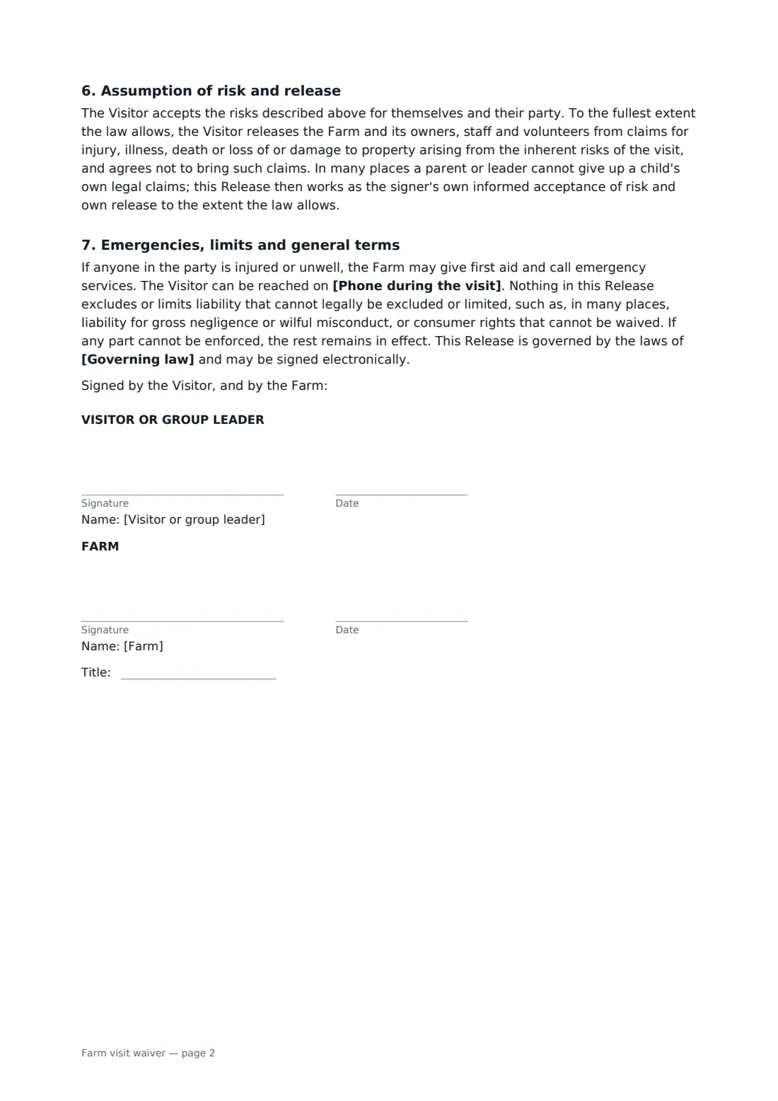 Farm visit waiver — page 2 of 2