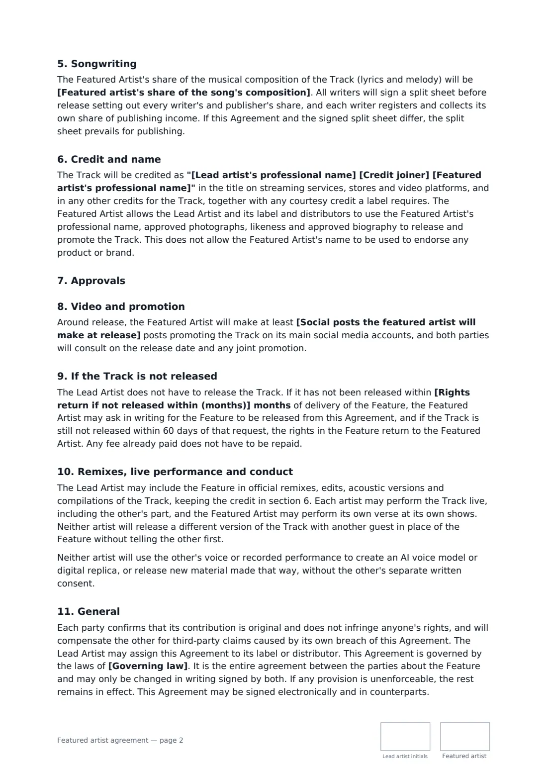 Featured artist agreement — page 2 of 3