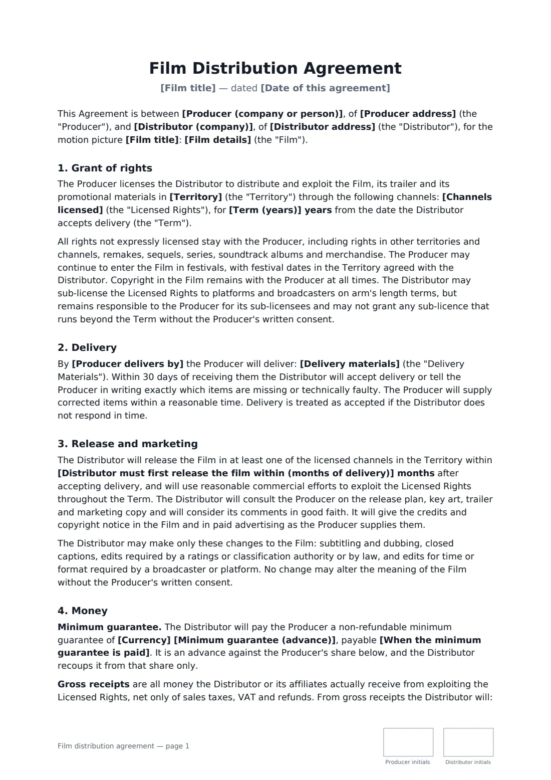 Film distribution agreement — page 1 of 3