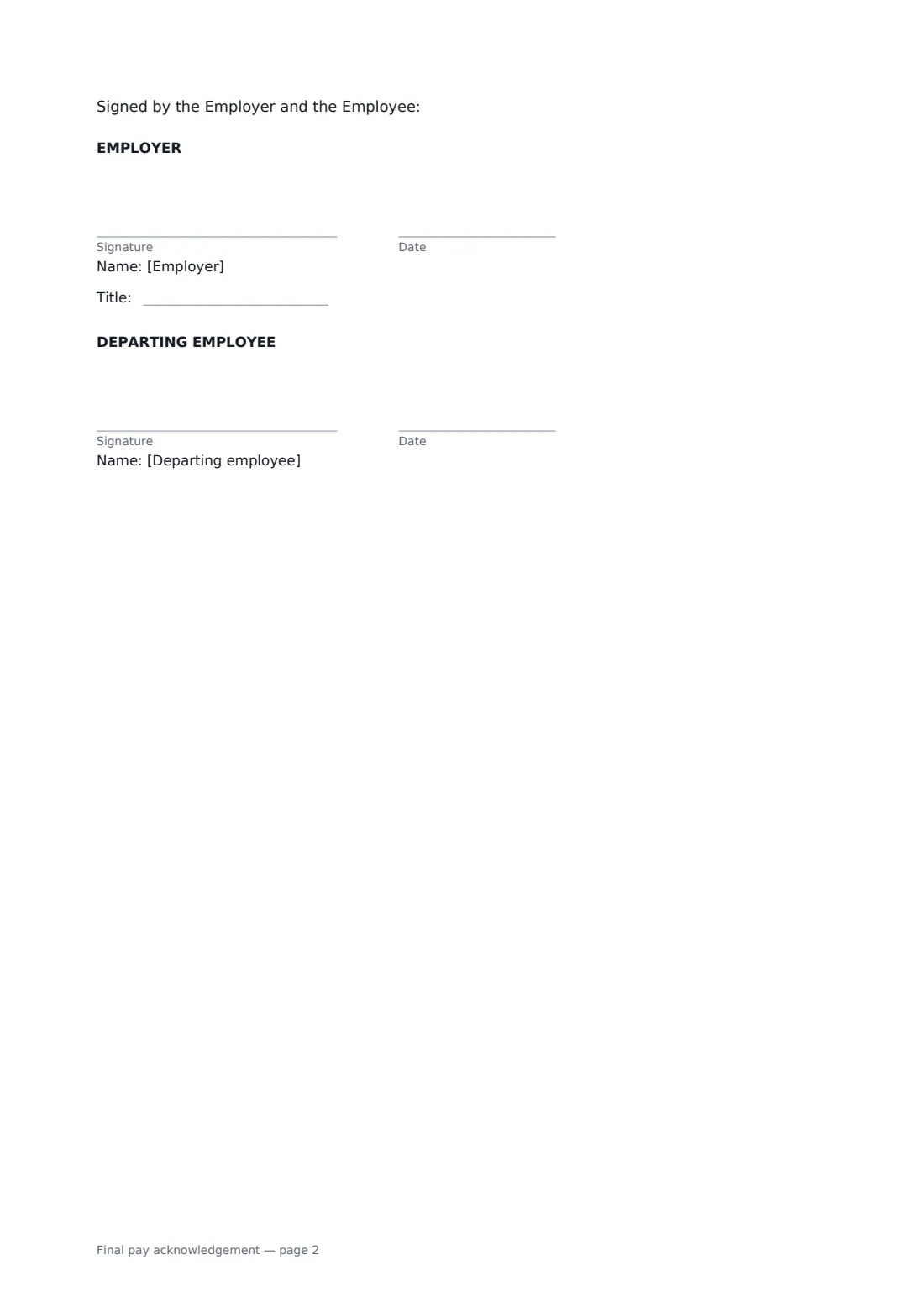 Final pay acknowledgement — page 2 of 2