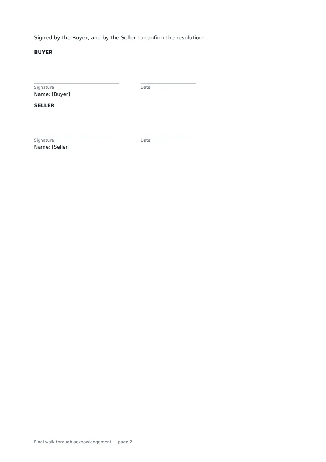 Final walk-through acknowledgement — page 2 of 2