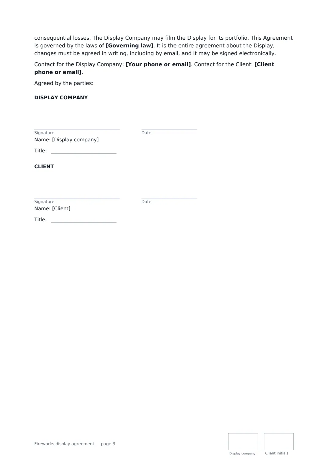 Fireworks display agreement — page 3 of 3
