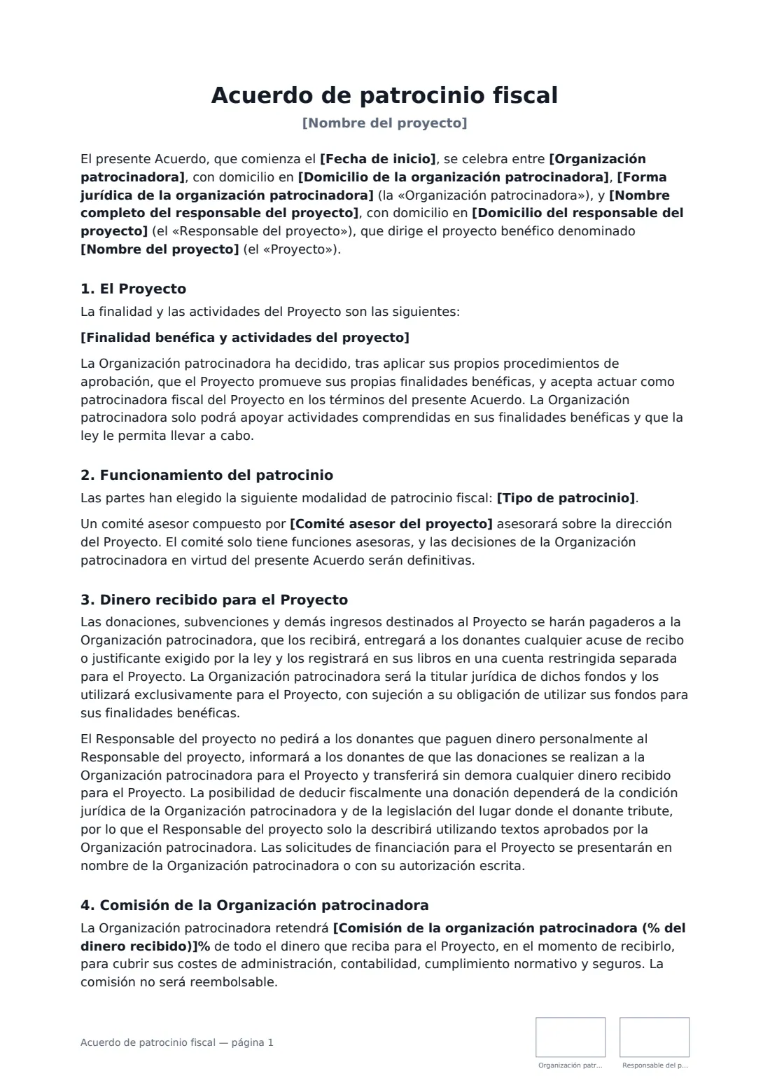 Acuerdo de patrocinio fiscal: página 1 de 3