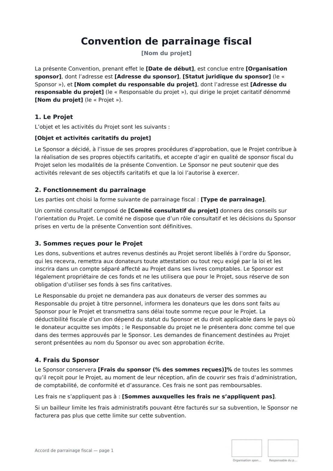 Accord de parrainage fiscal — page 1 sur 3