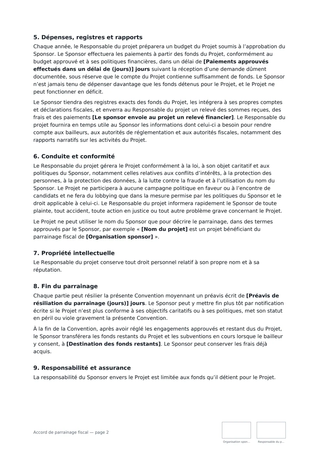 Accord de parrainage fiscal — page 2 sur 3