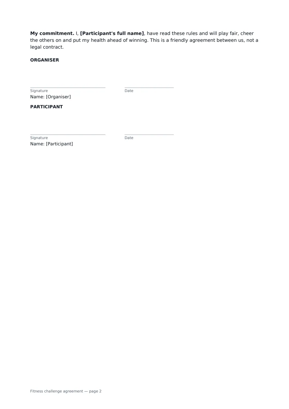 Fitness challenge agreement — page 2 of 2