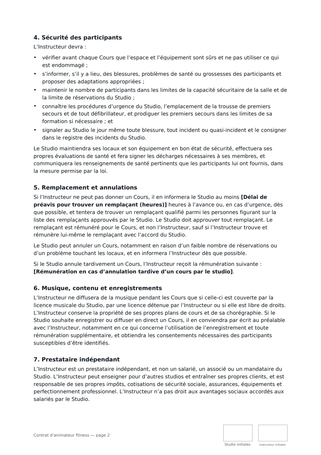 Contrat d'animateur fitness — page 2 sur 3