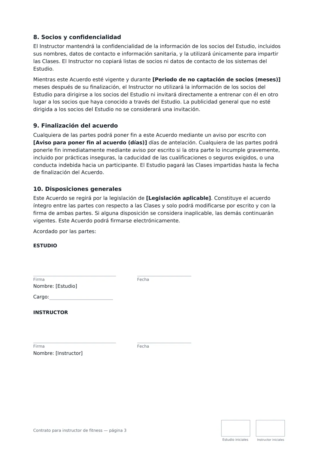 Contrato para instructor de fitness: página 3 de 3