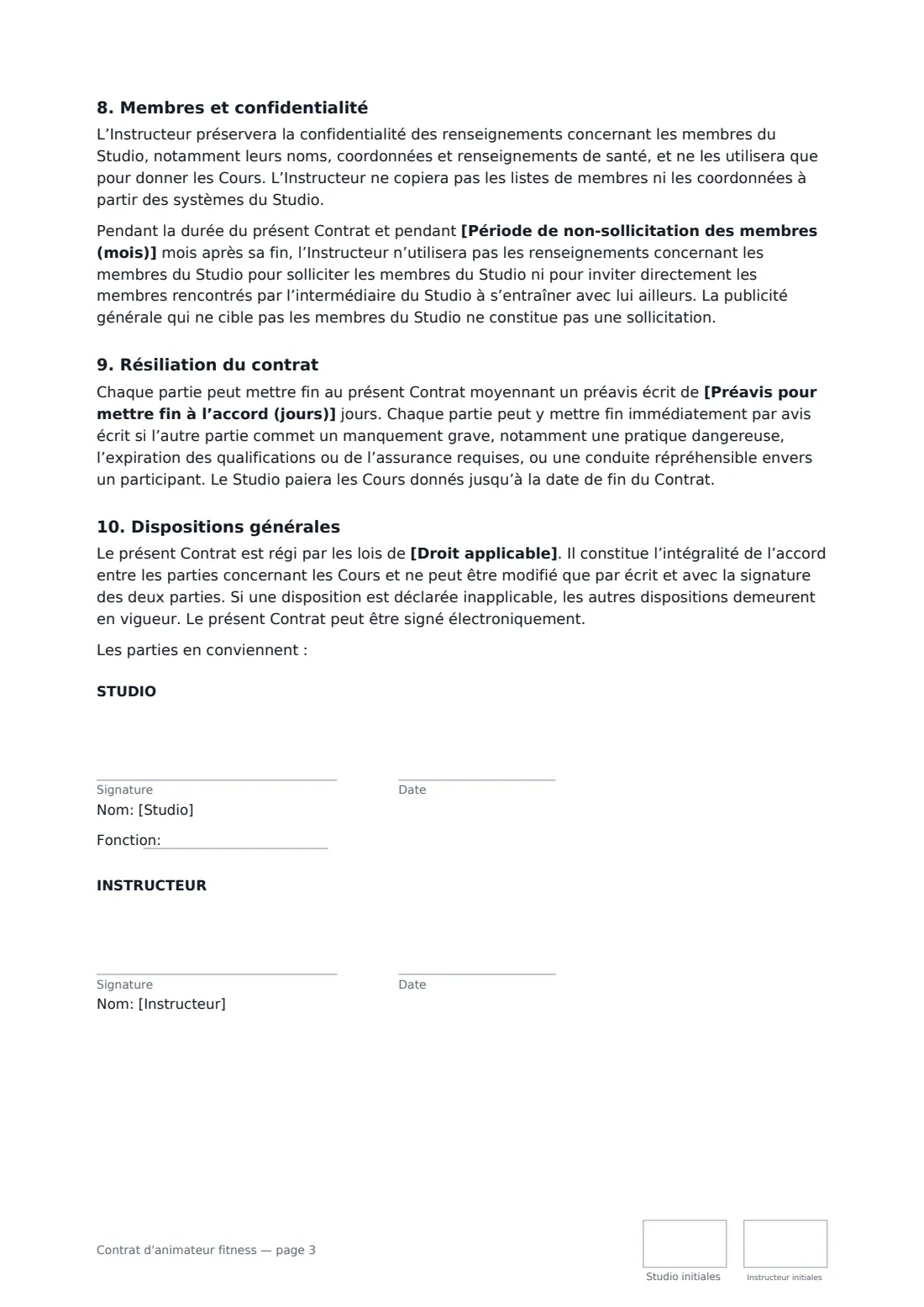 Contrat d'animateur fitness — page 3 sur 3
