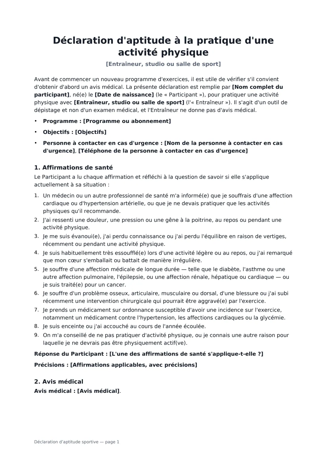 Déclaration d’aptitude sportive — page 1 sur 3