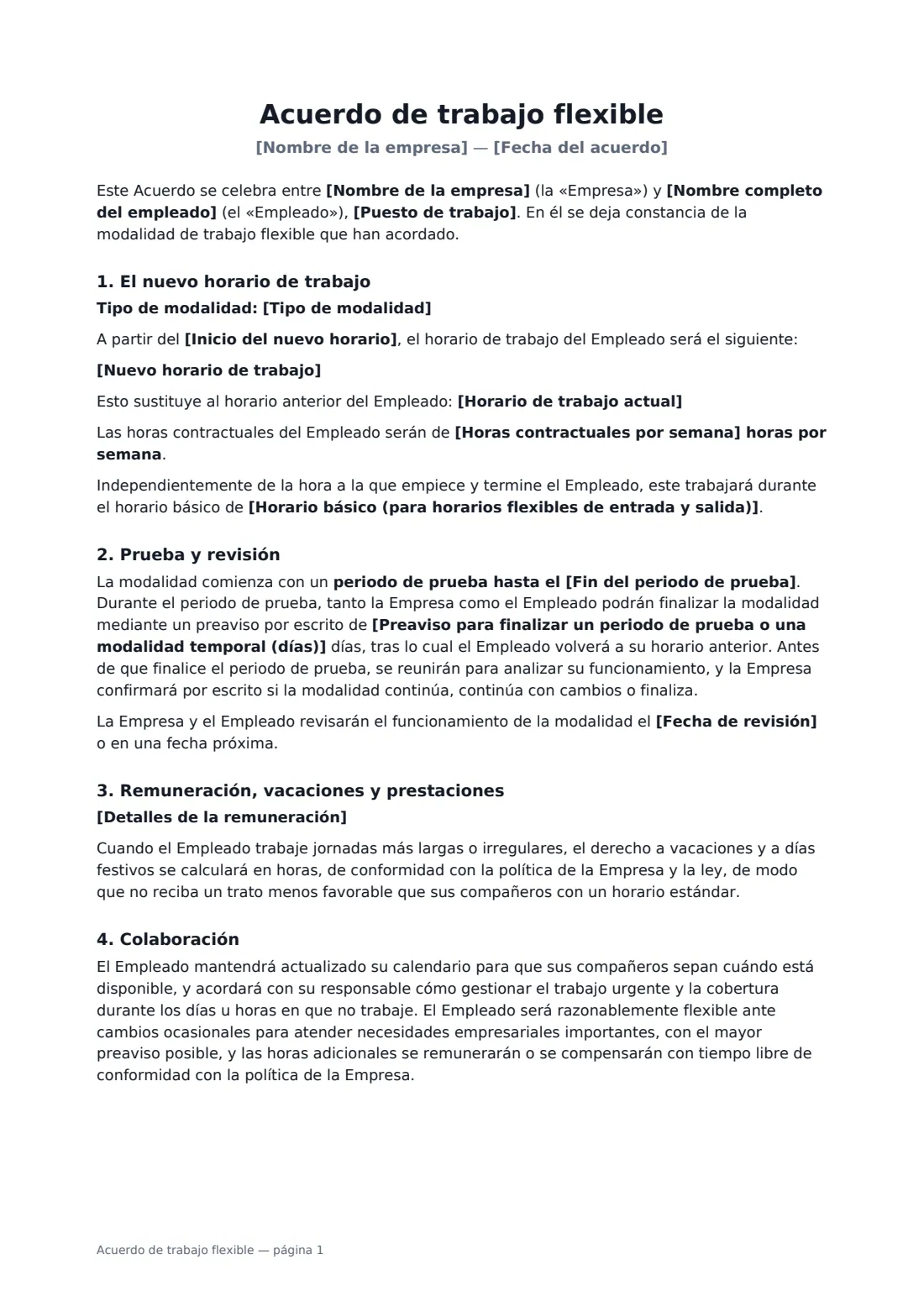 Acuerdo de trabajo flexible: página 1 de 2