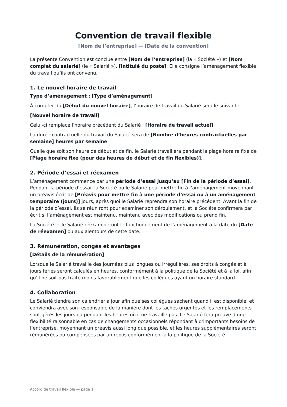 Accord de travail flexible — page 1 sur 2