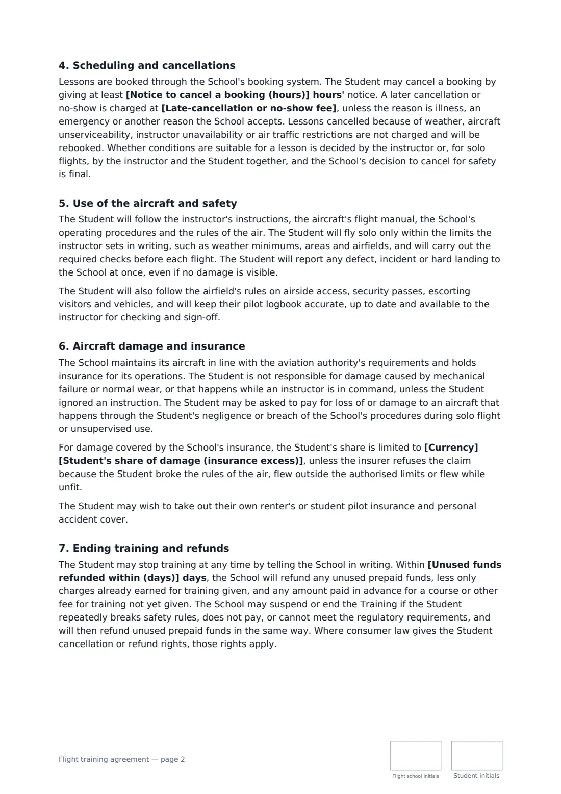 Flight training agreement — page 2 of 3