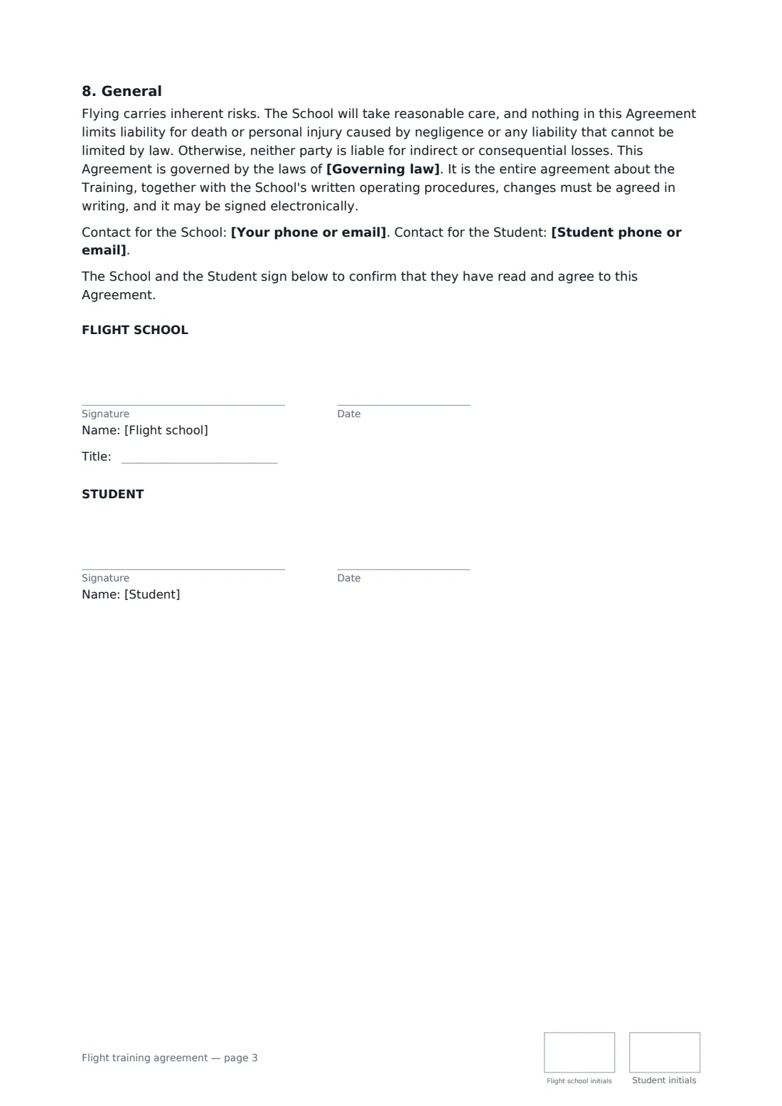 Flight training agreement — page 3 of 3