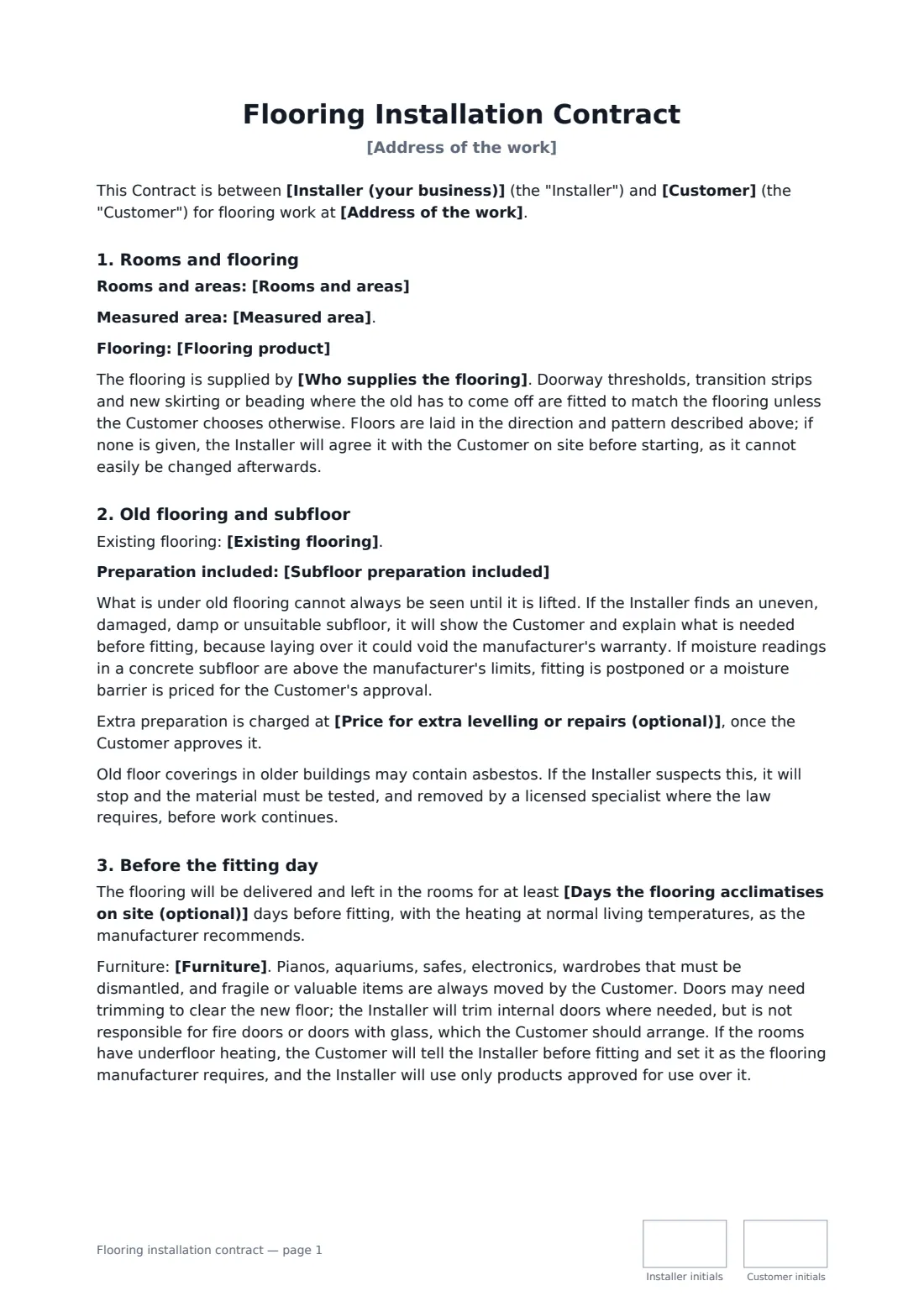 Flooring installation contract — page 1 of 3