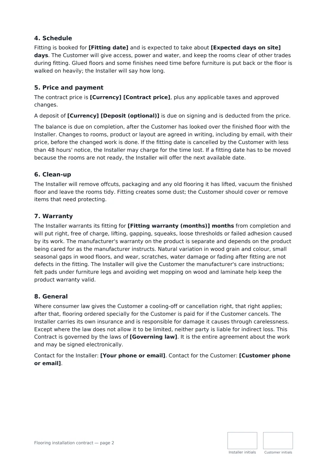 Flooring installation contract — page 2 of 3