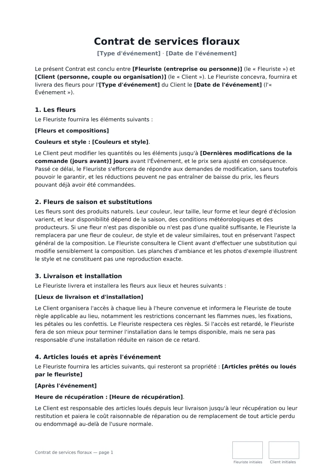 Contrat de services floraux — page 1 sur 3