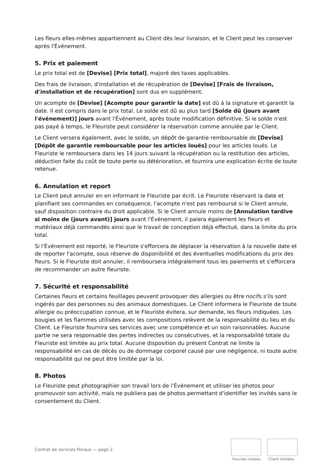 Contrat de services floraux — page 2 sur 3