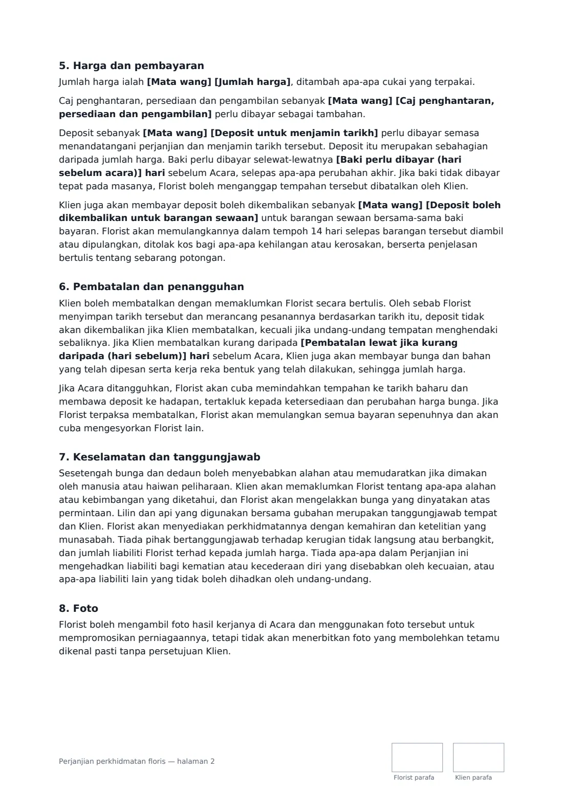 Perjanjian perkhidmatan floris — halaman 2 daripada 3