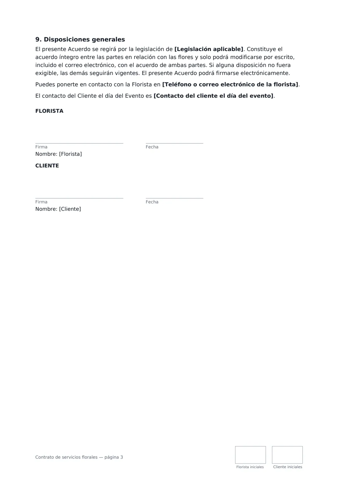 Contrato de servicios florales: página 3 de 3