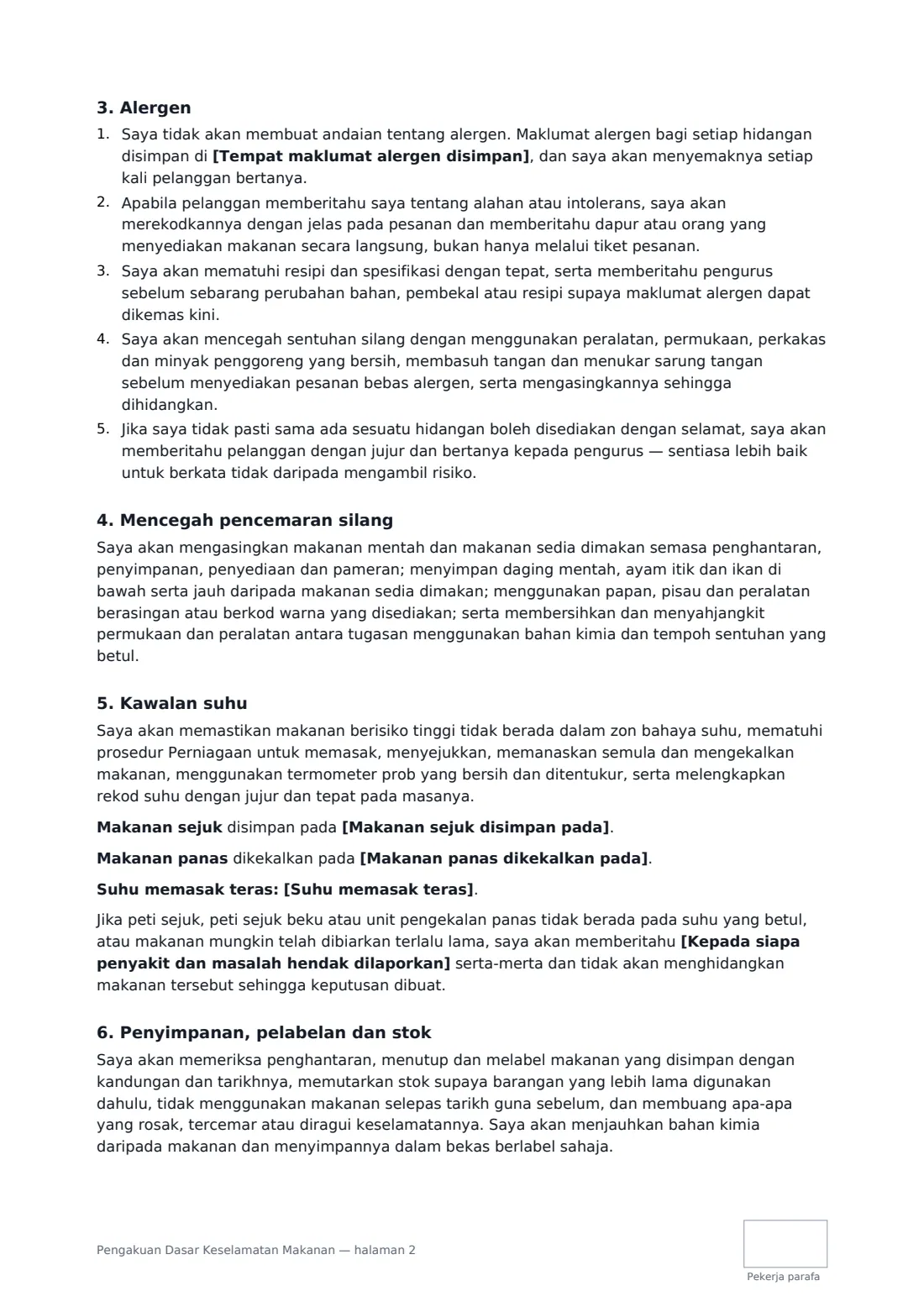 Pengakuan Dasar Keselamatan Makanan — halaman 2 daripada 3