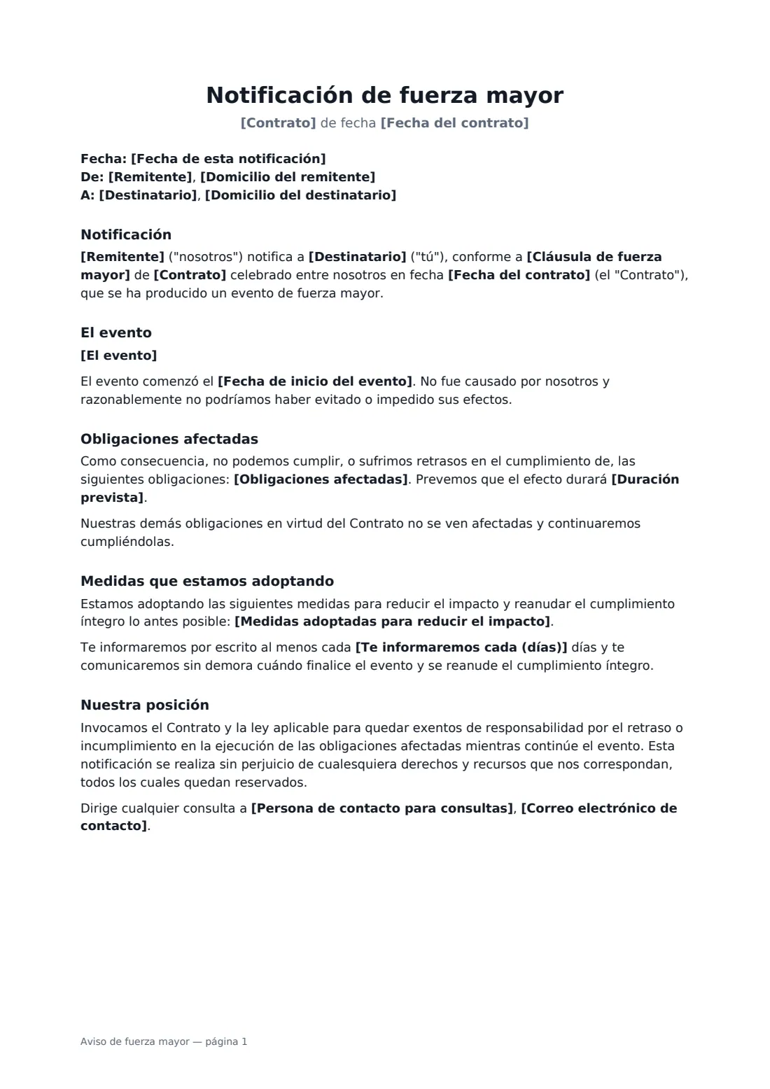 Aviso de fuerza mayor: página 1 de 2