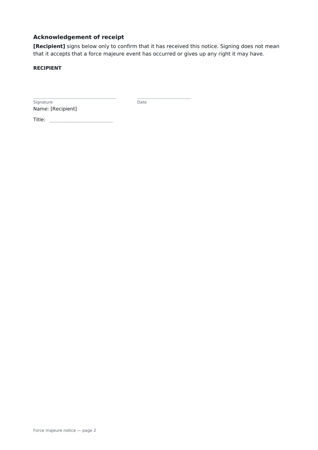 Force majeure notice — page 2 of 2