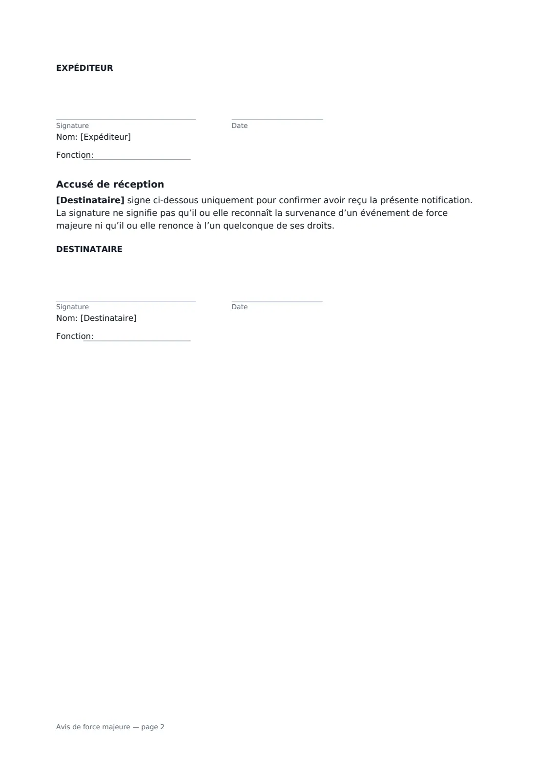 Avis de force majeure — page 2 sur 2