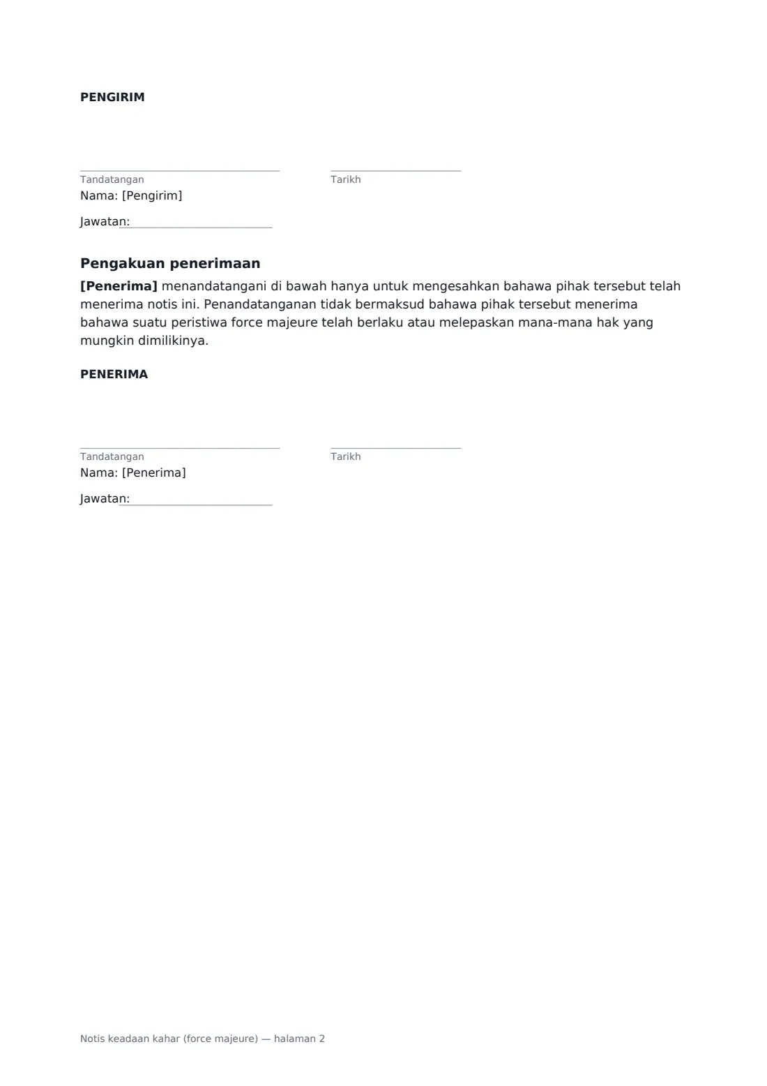 Notis keadaan kahar (force majeure) — halaman 2 daripada 2