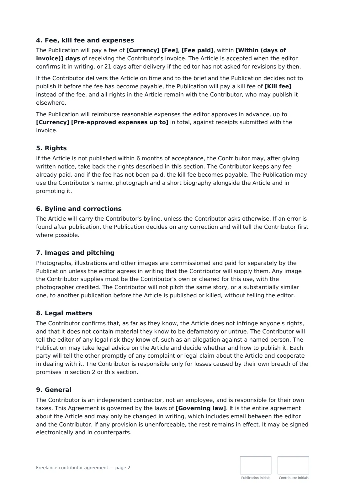 Freelance contributor agreement — page 2 of 3
