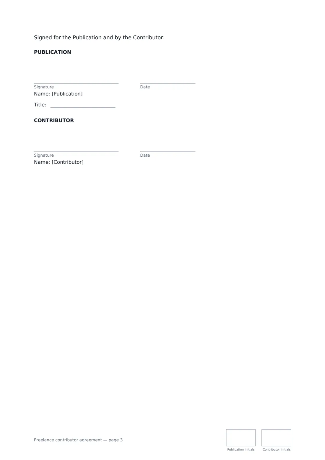 Freelance contributor agreement — page 3 of 3