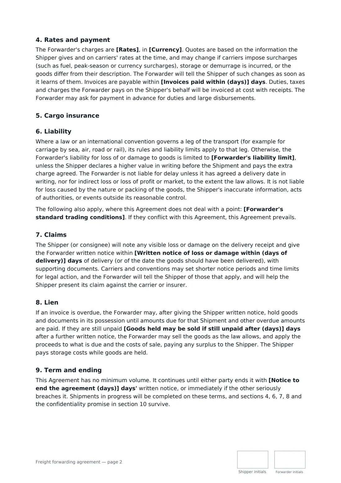 Freight forwarding agreement — page 2 of 3