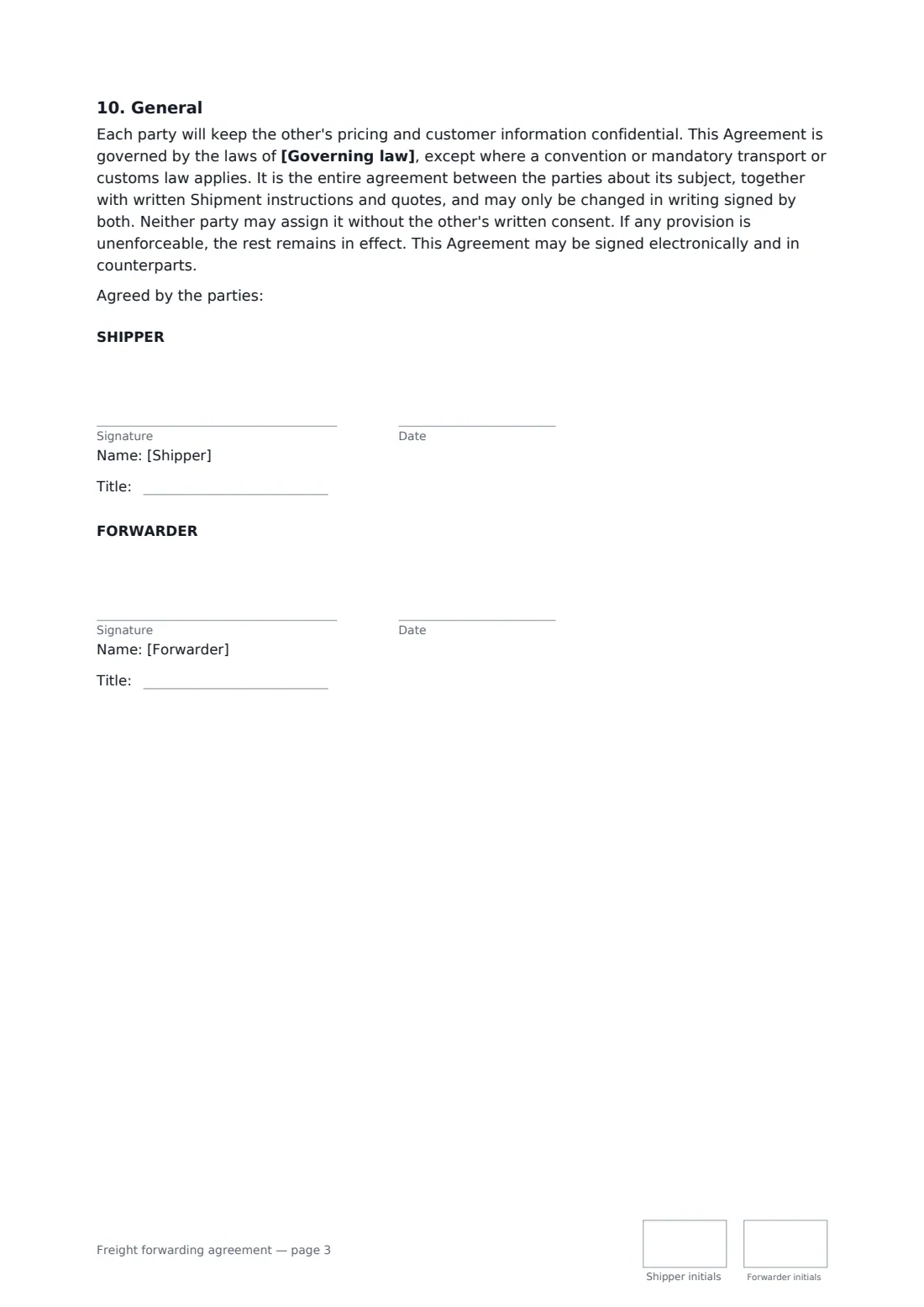 Freight forwarding agreement — page 3 of 3