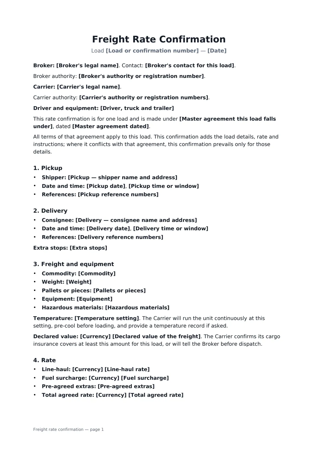 Freight rate confirmation — page 1 of 3