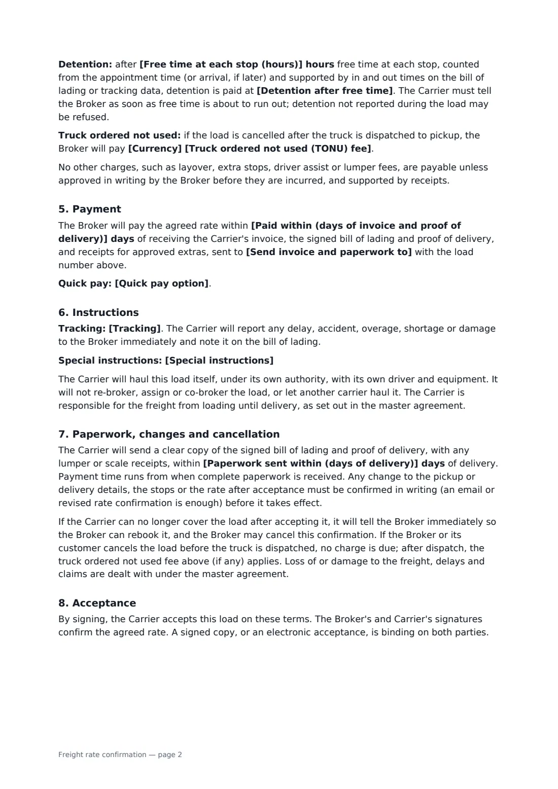 Freight rate confirmation — page 2 of 3
